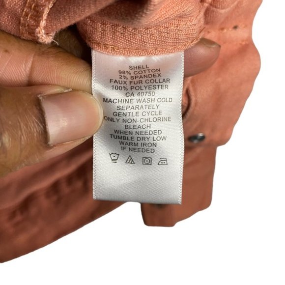 Issac Mizrahi Live! Women's Coral Pink Sherpa Stretch Denim Jacket - Picture 6 of 9